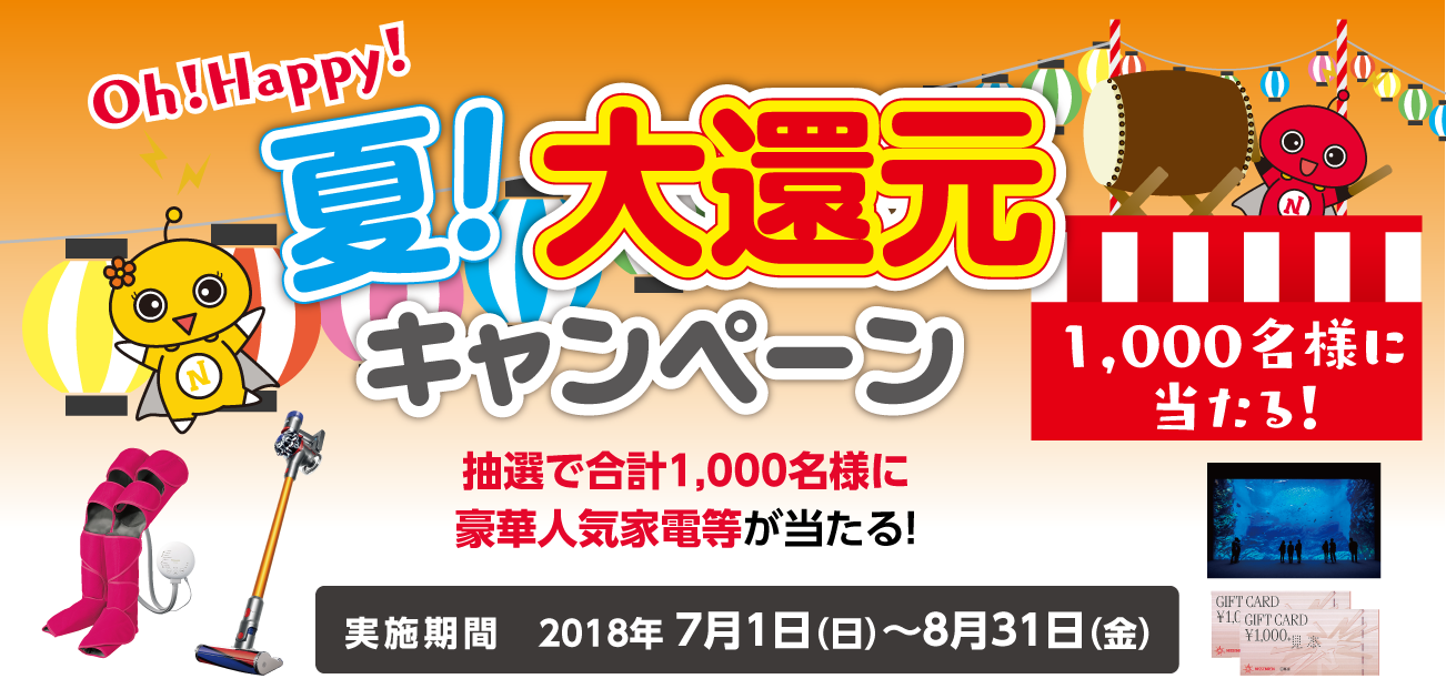 Oh!Happy!夏!大還元キャンペーン(7/1〜8/31)当選者発表